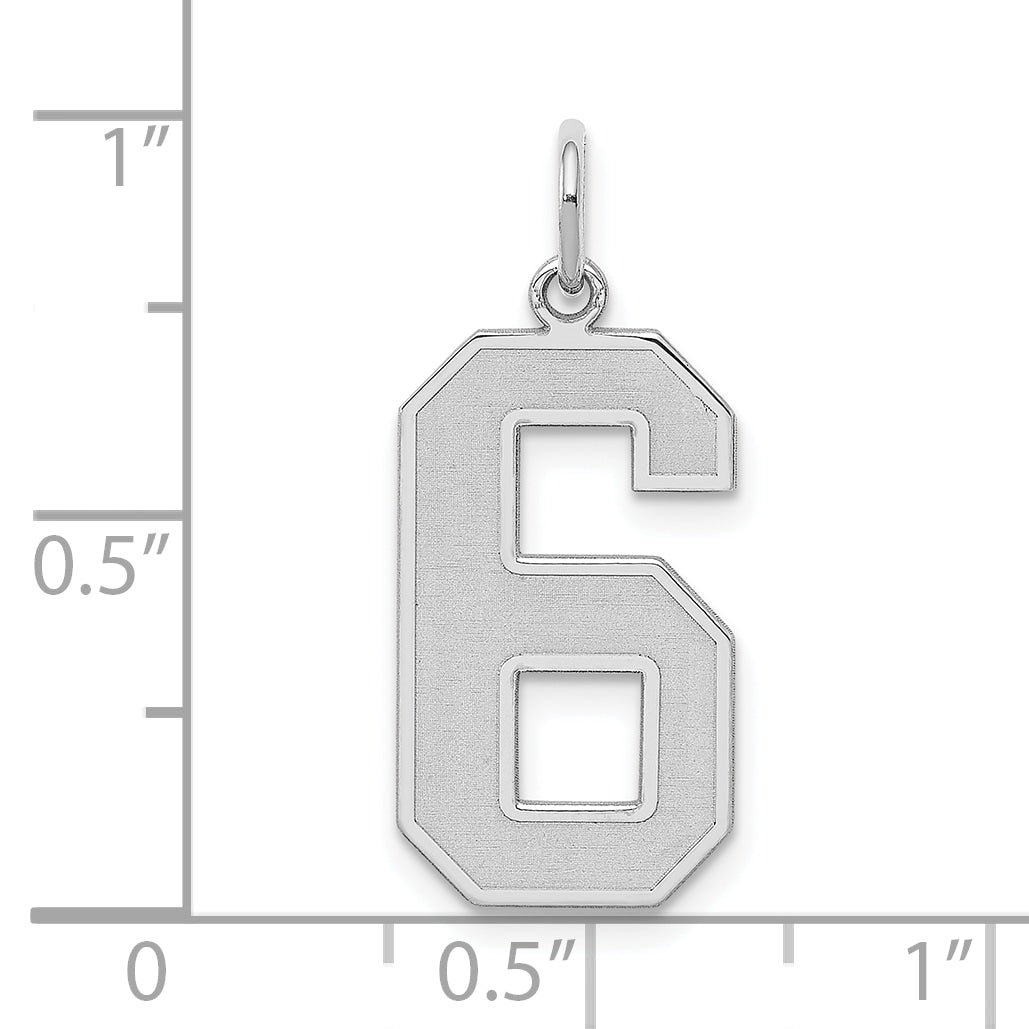 Sterling Silver/Rhodium-plated Satin Number 6 Charm