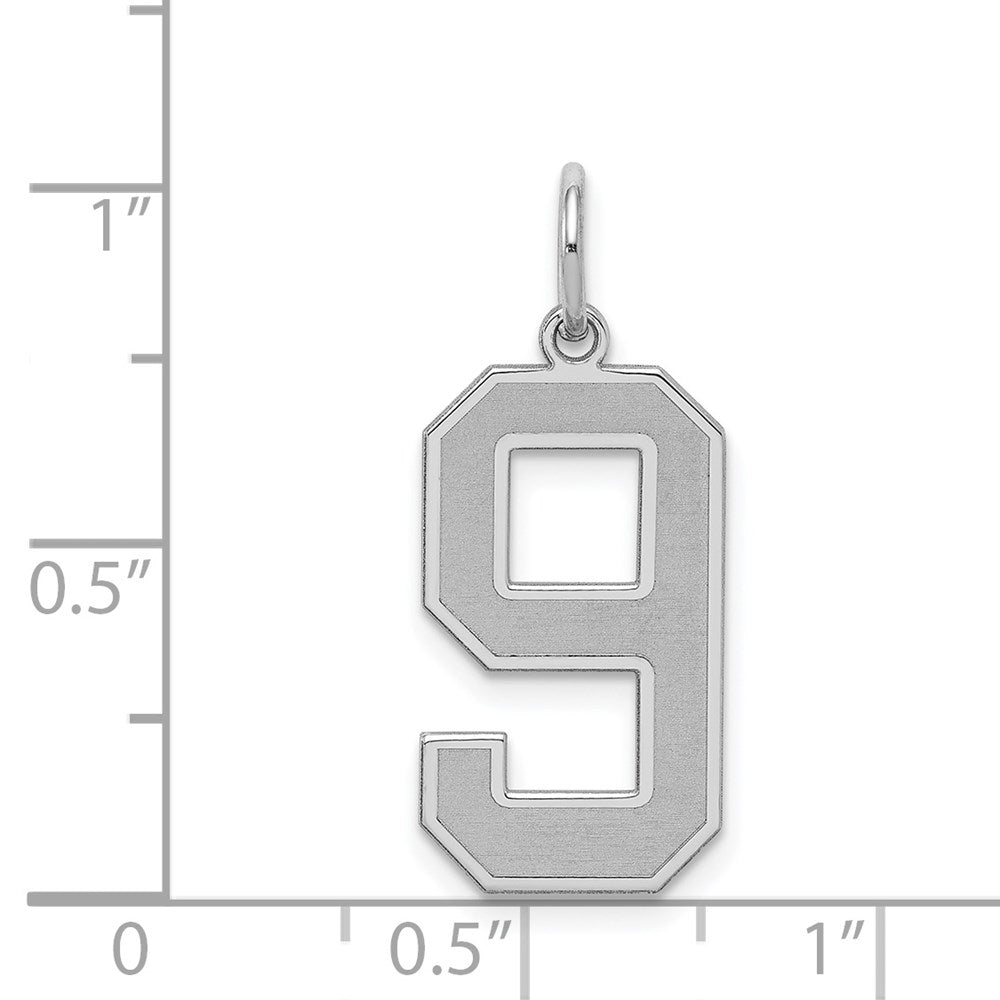 Sterling Silver/Rhodium-plated Satin Number 9 Charm