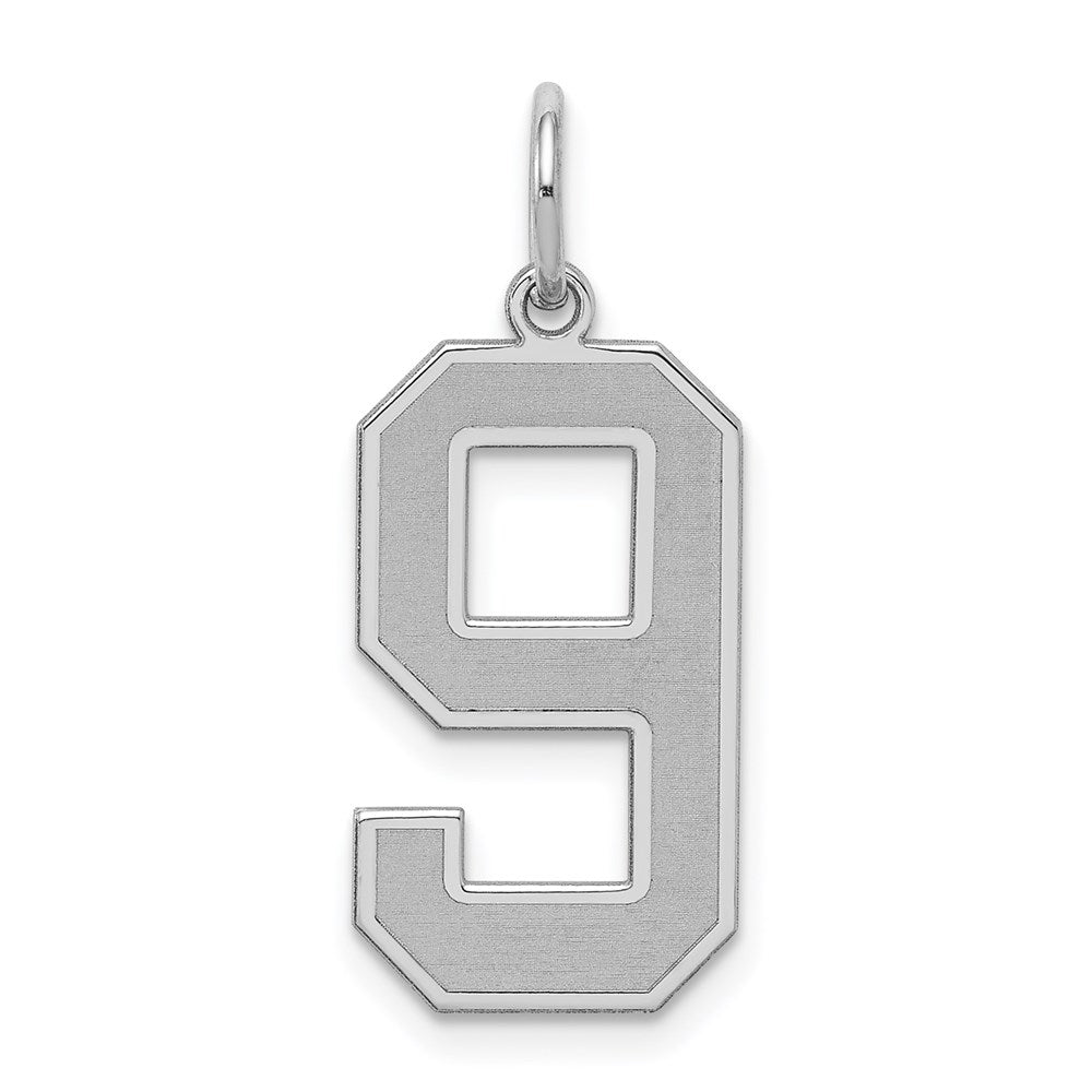 Sterling Silver/Rhodium-plated Satin Number 9 Charm