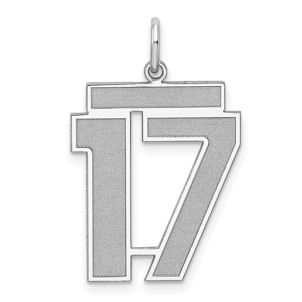 Sterling Silver/Rhodium-plated Satin Number 17 Charm
