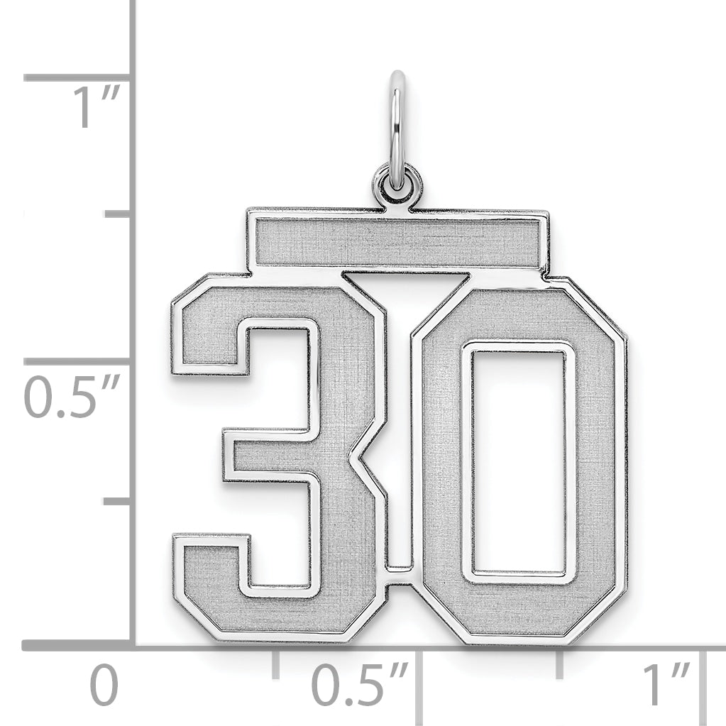 Sterling Silver/Rhodium-plated Satin Number 30 Charm