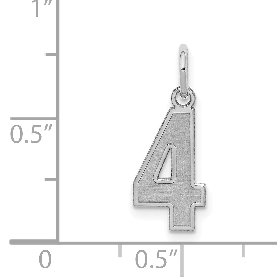 Sterling Silver/Rhodium-plated Satin Number 4 Charm