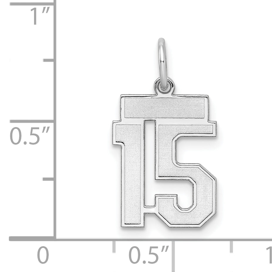Sterling Silver/Rhodium-plated Satin Number 15 Charm