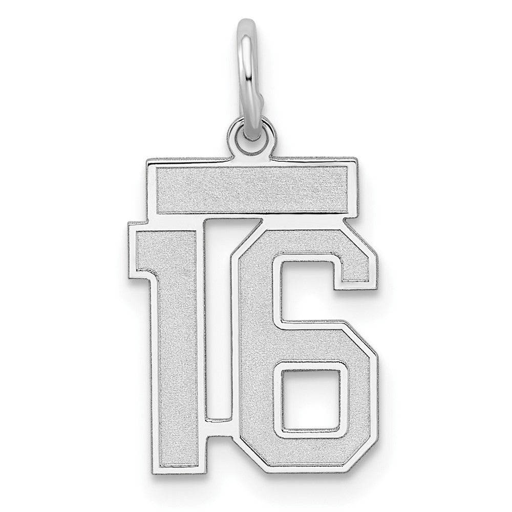 Sterling Silver/Rhodium-plated Satin Number 16 Charm