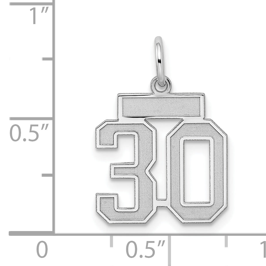 Sterling Silver/Rhodium-plated Satin Number 30 Charm