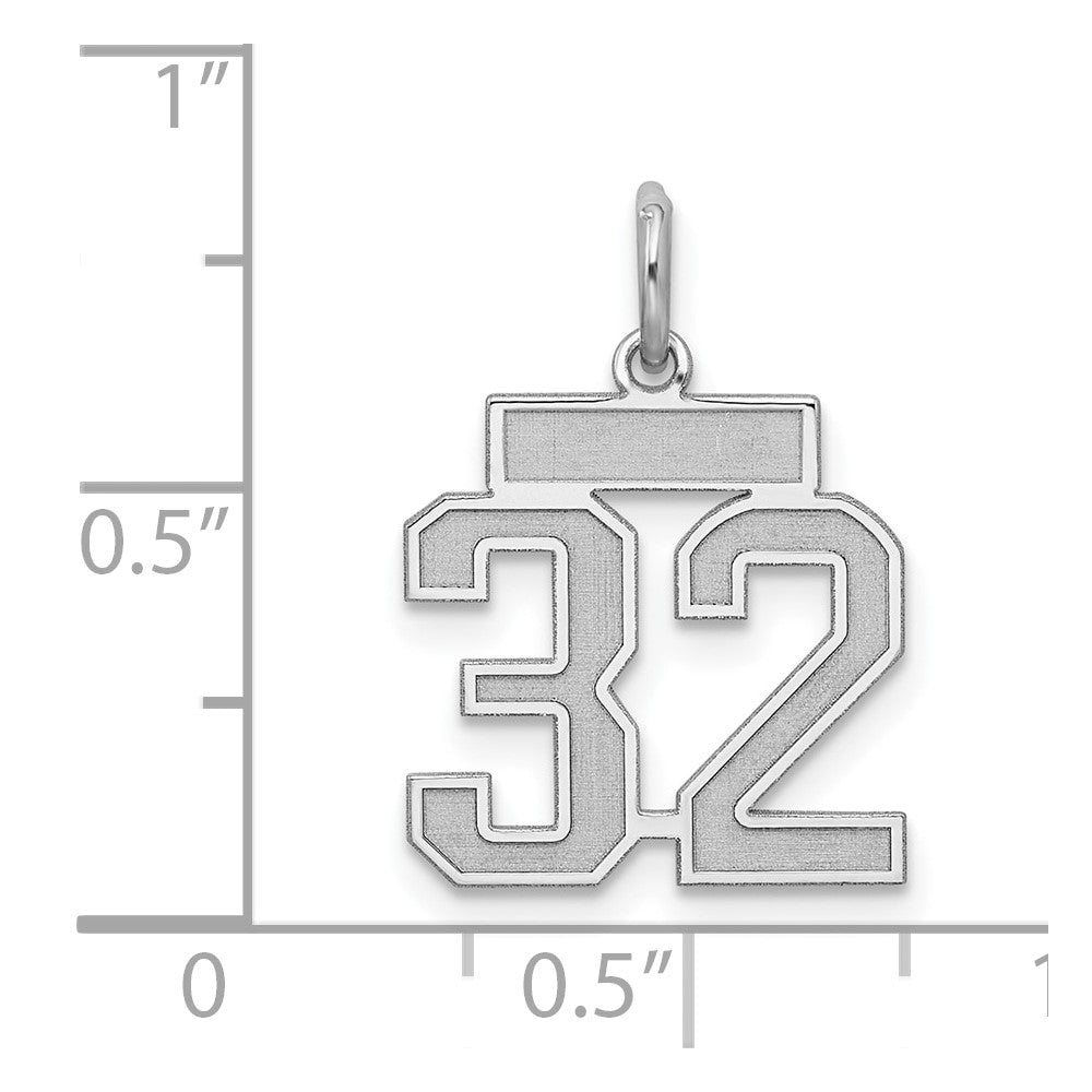 Sterling Silver/Rhodium-plated Satin Number 32 Charm