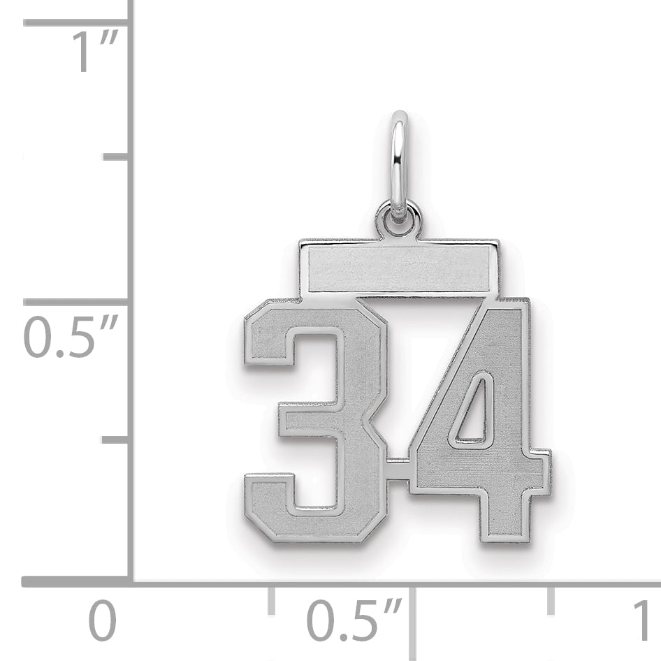 Sterling Silver/Rhodium-plated Satin Number 34 Charm