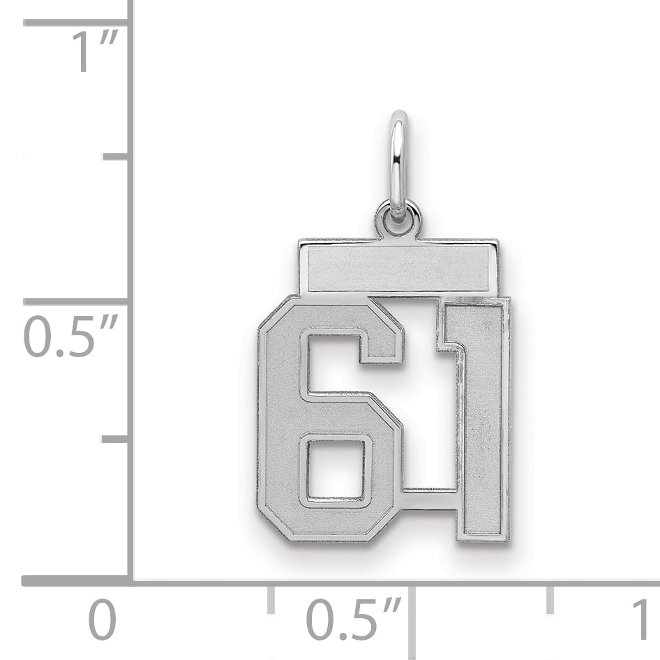 Sterling Silver/Rhodium-plated Satin Number 61 Charm