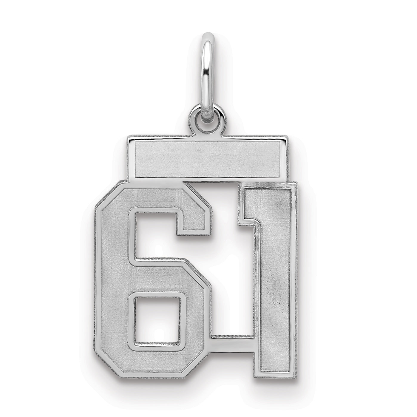 Sterling Silver/Rhodium-plated Satin Number 61 Charm