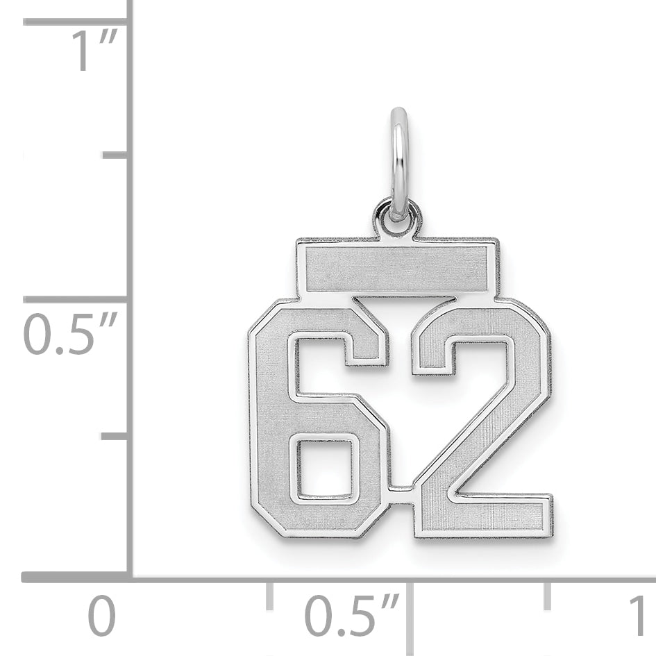 Sterling Silver/Rhodium-plated Satin Number 62 Charm