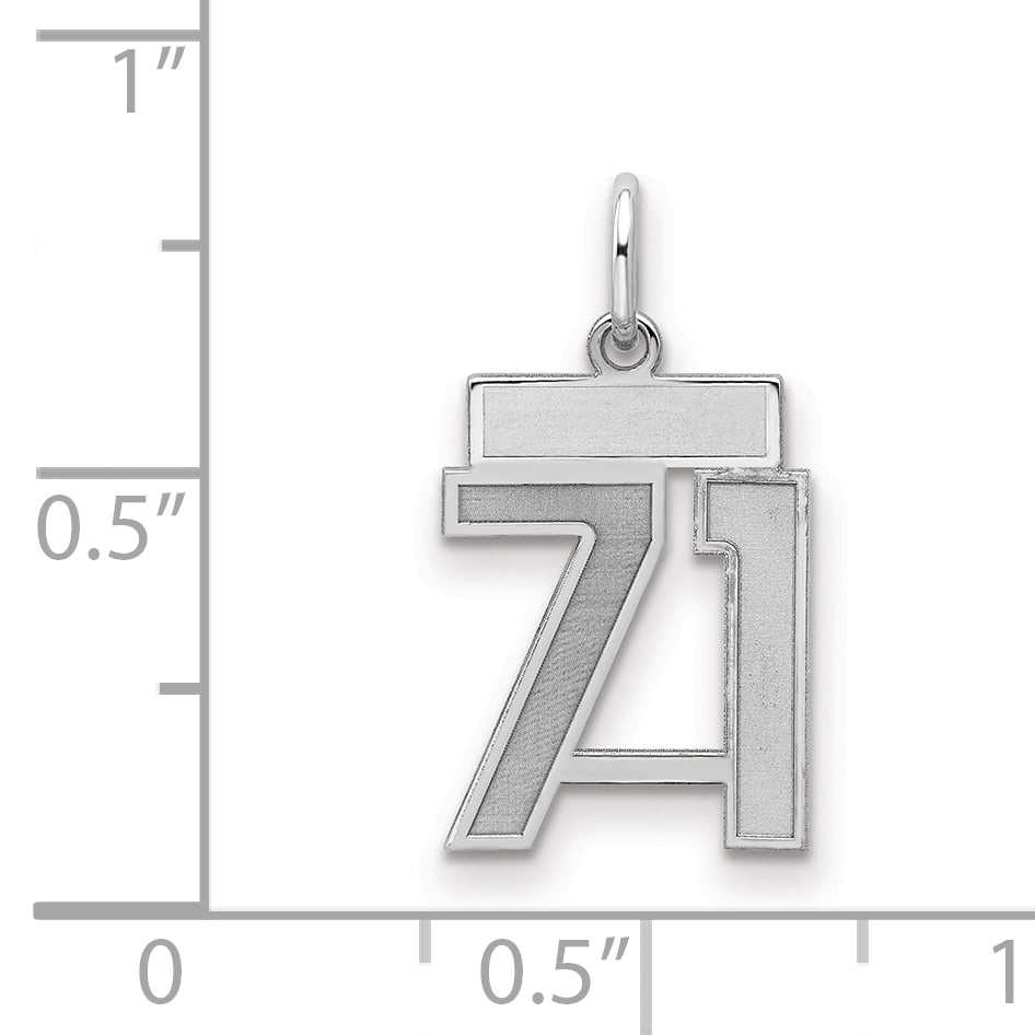 Sterling Silver/Rhodium-plated Satin Number 71 Charm