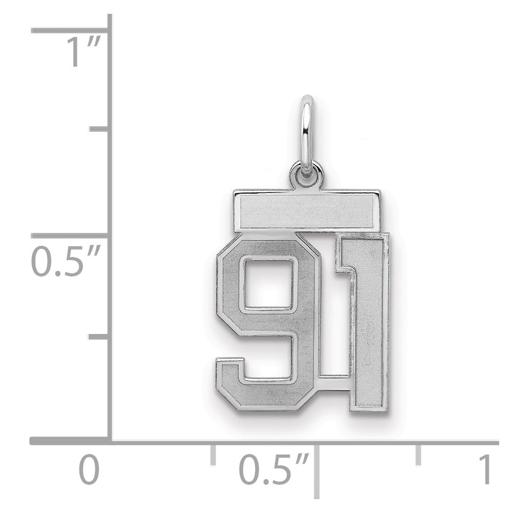 Sterling Silver/Rhodium-plated Satin Number 91 Charm