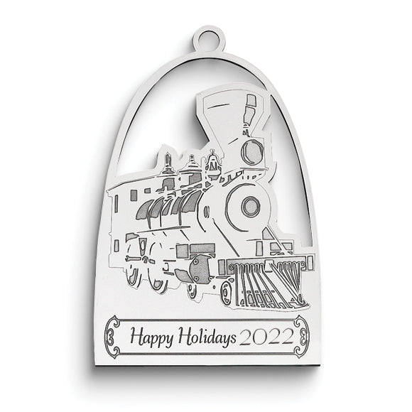 Sterling Silver Rhodium-plated Christmas Train Ornament with Personalization