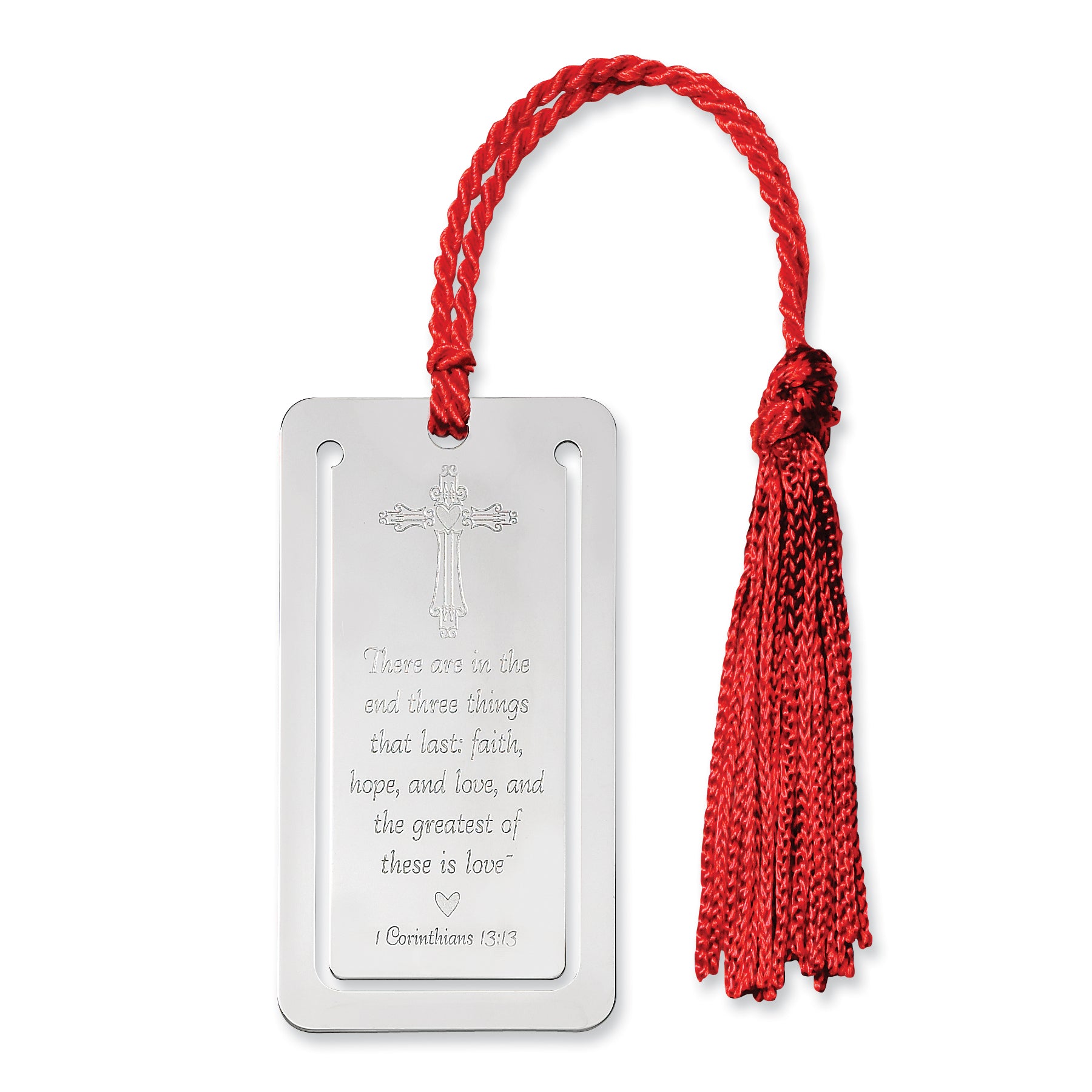 Sterling Silver Rhodium-plated Cross with 1st Corinthians Verse Book Mark with Tassel