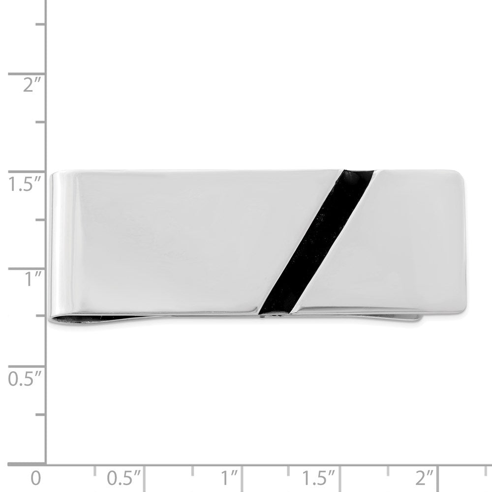 Sterling Silver Rhodium-plated Black Enameled Money Clip