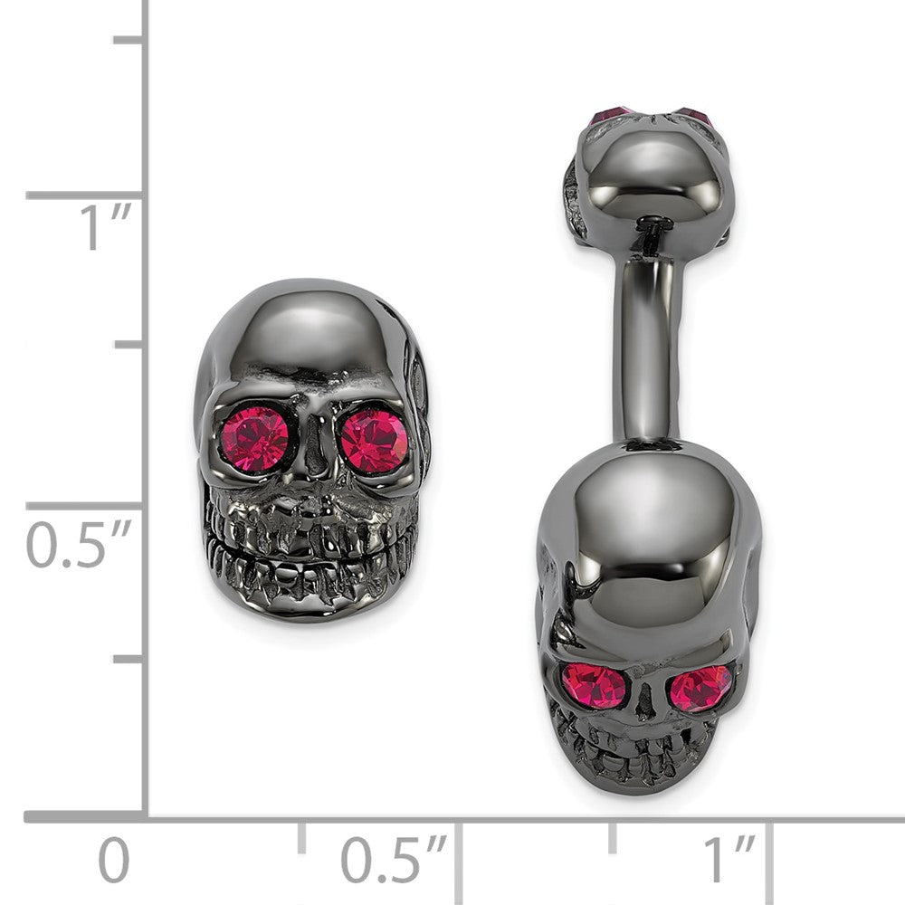 Sterling Silver Ruthenium Plated Crystal Movable Skull Cuff Link
