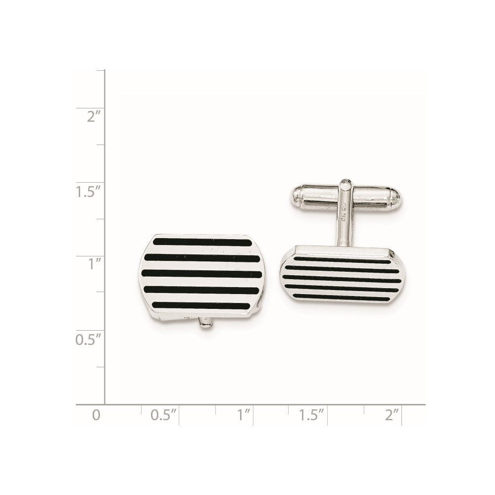 Sterling Silver Black 5 Stripe Enamel Cuff Link