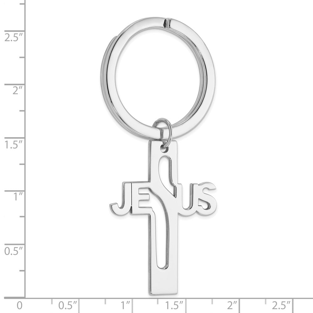 Sterling Silver Rhodium-plated Jesus Cross Key Ring