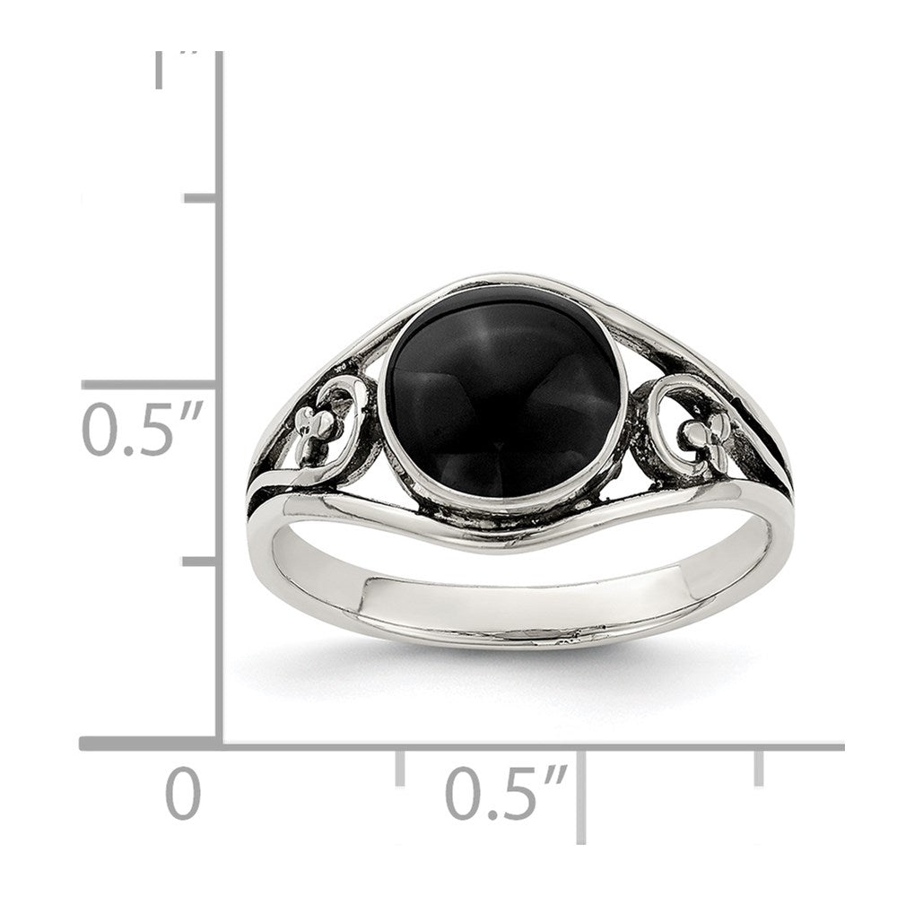 Sterling Silver Antiqued Black Agate Ring
