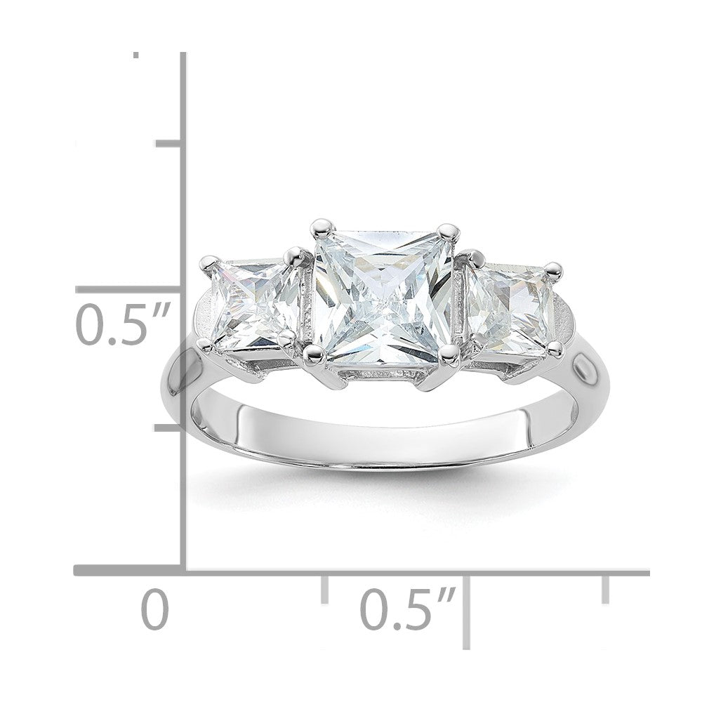 Sterling Silver Rhodium-plated Three Stone CZ Ring