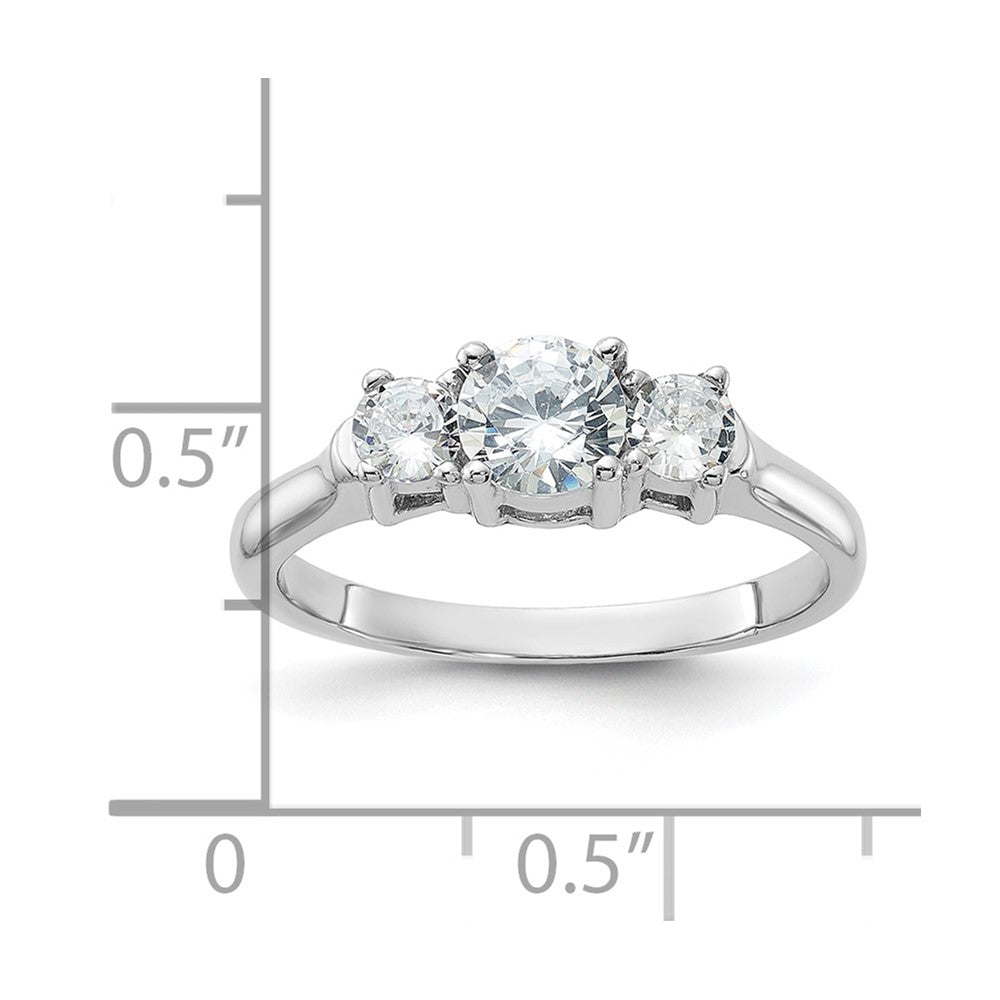 Sterling Silver Rhodium-plated Three CZ Ring