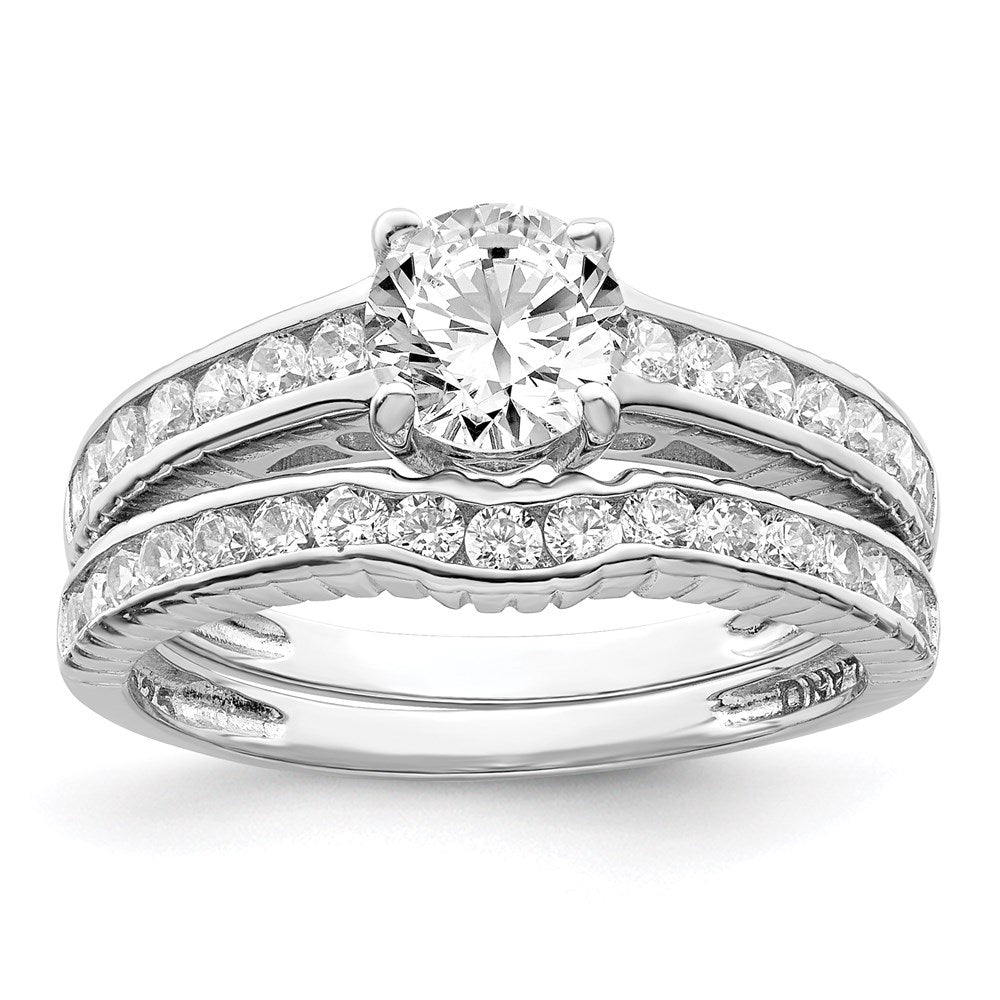 Sterling Silver Rhodium-plated 2-Piece CZ Size 7 Wedding Set Ring