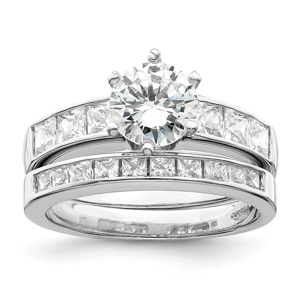 Sterling Silver Rhodium-plated CZ 2 Piece Wedding Ring Set