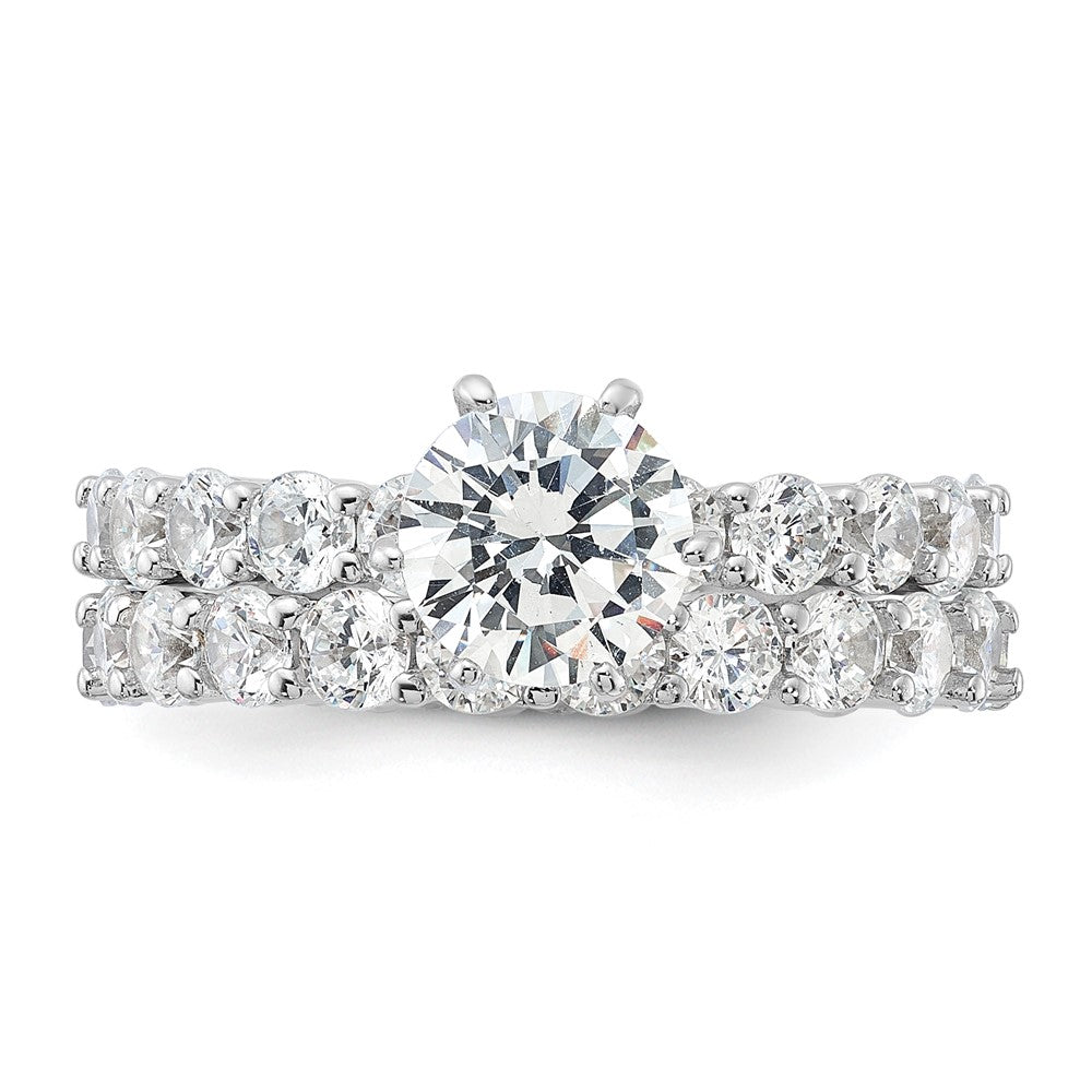 Sterling Silver Rhodium-plated CZ 2 Piece Wedding Set Ring