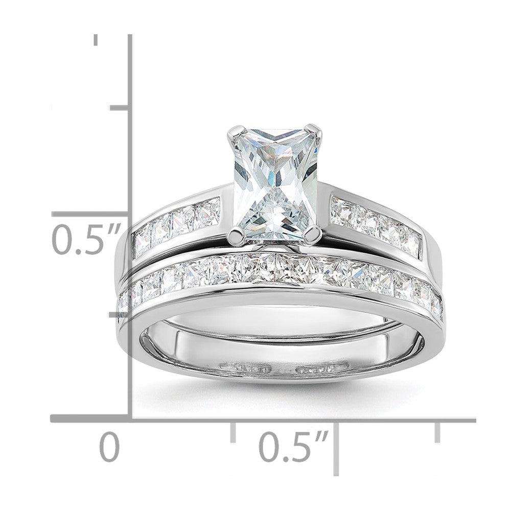 Sterling Silver Rhodium-plated 2-Piece CZ Size 7 Wedding Set Ring