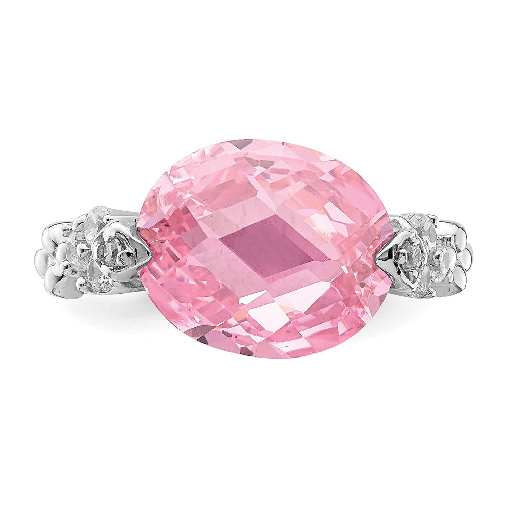 Sterling Silver Rhodium-plated Pink and Clear CZ Ring