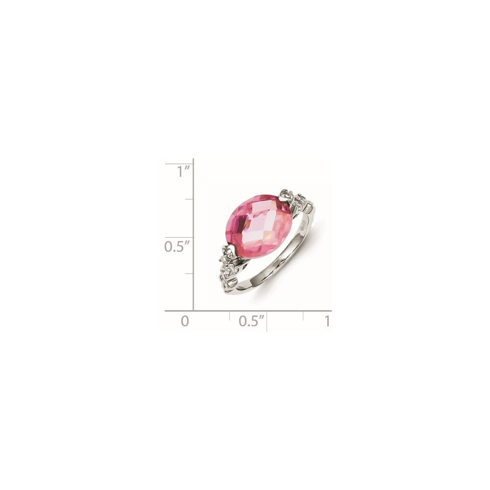 Sterling Silver Rhodium-plated Pink and Clear CZ Ring