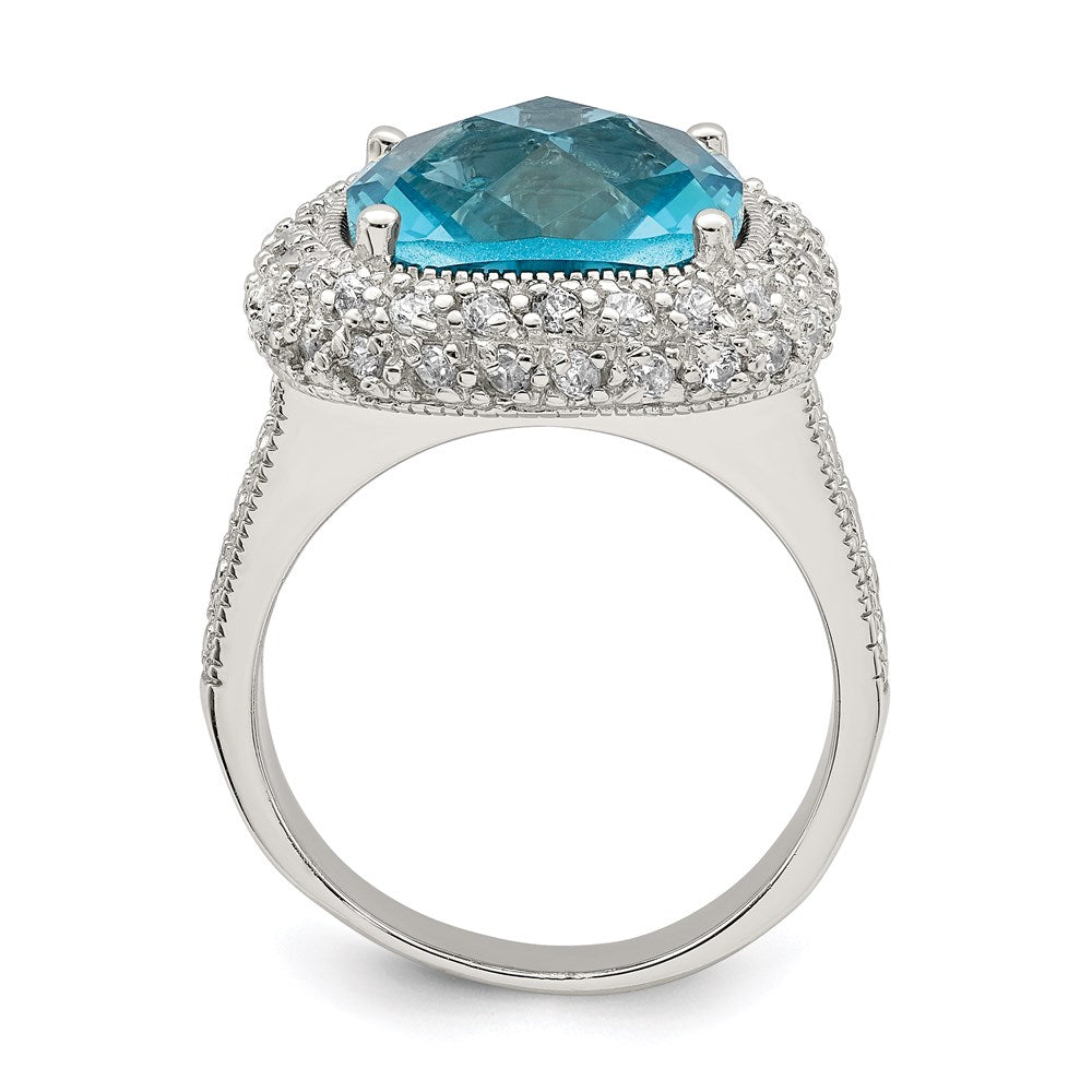 Sterling Silver Rhodium-plated Blue CZ Ring