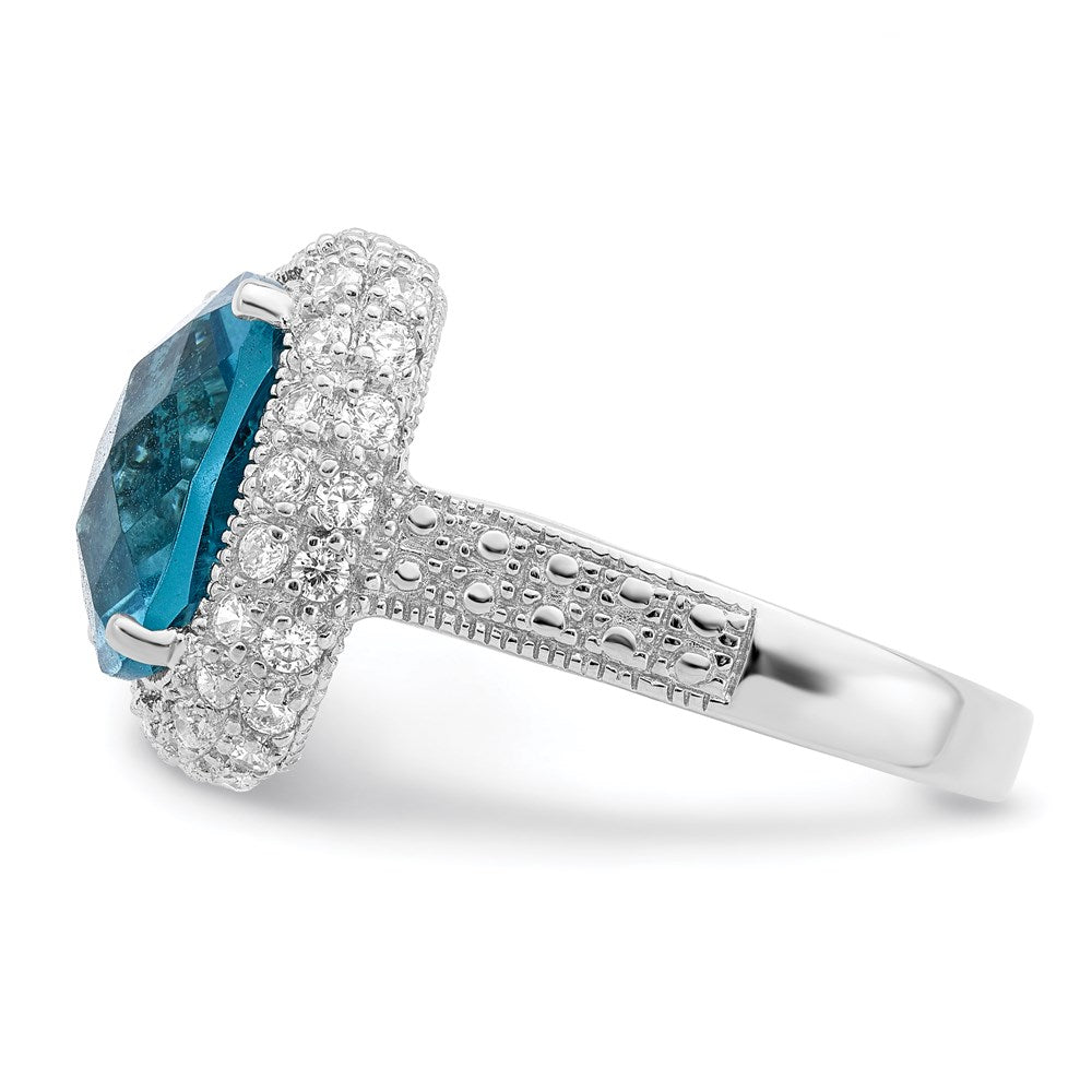 Sterling Silver Rhodium-plated Blue CZ Ring