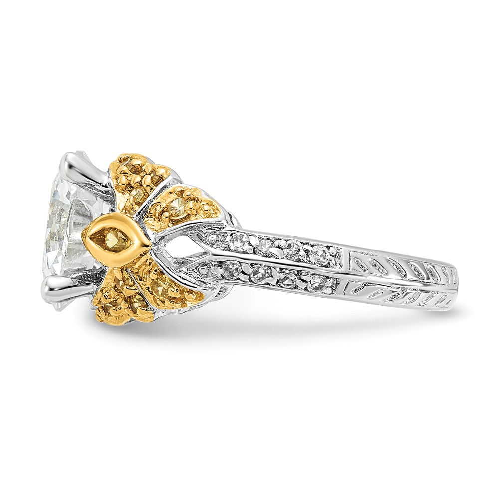 Sterling Silver & Gold-tone Vermeil Yellow & Clear CZ Ring