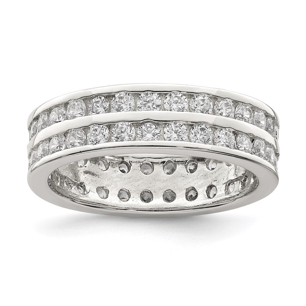 Sterling Silver Rhodium-plated Double Row CZ Band