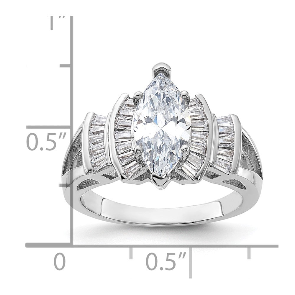Sterling Silver Rhodium-plated Marquise Shape Center CZ Ring