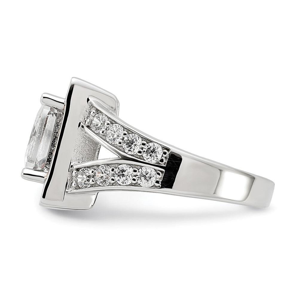 Sterling Silver w/ Rose-tone Vermeil Polished Square Pink & Clear CZ Ring