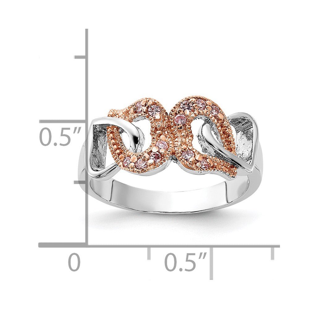 Sterling Silver & Rose-tone Vermeil Polished Pink CZ Heart Ring