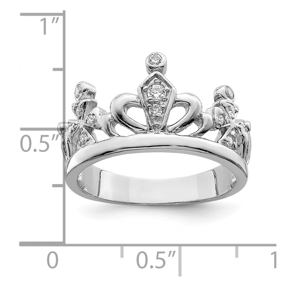 Sterling Silver Rhodium-plated CZ Crown Ring