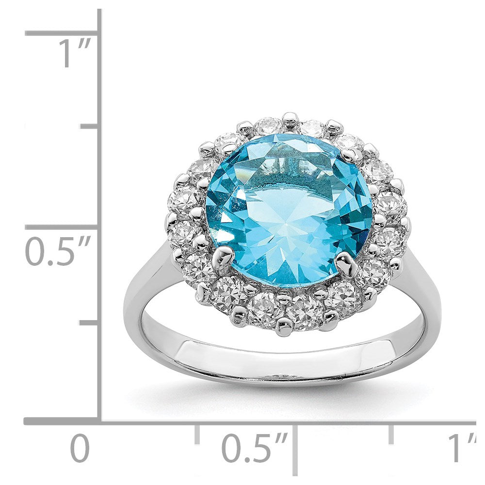 Sterling Silver Rhodium-plated Blue & Clear CZ Ring