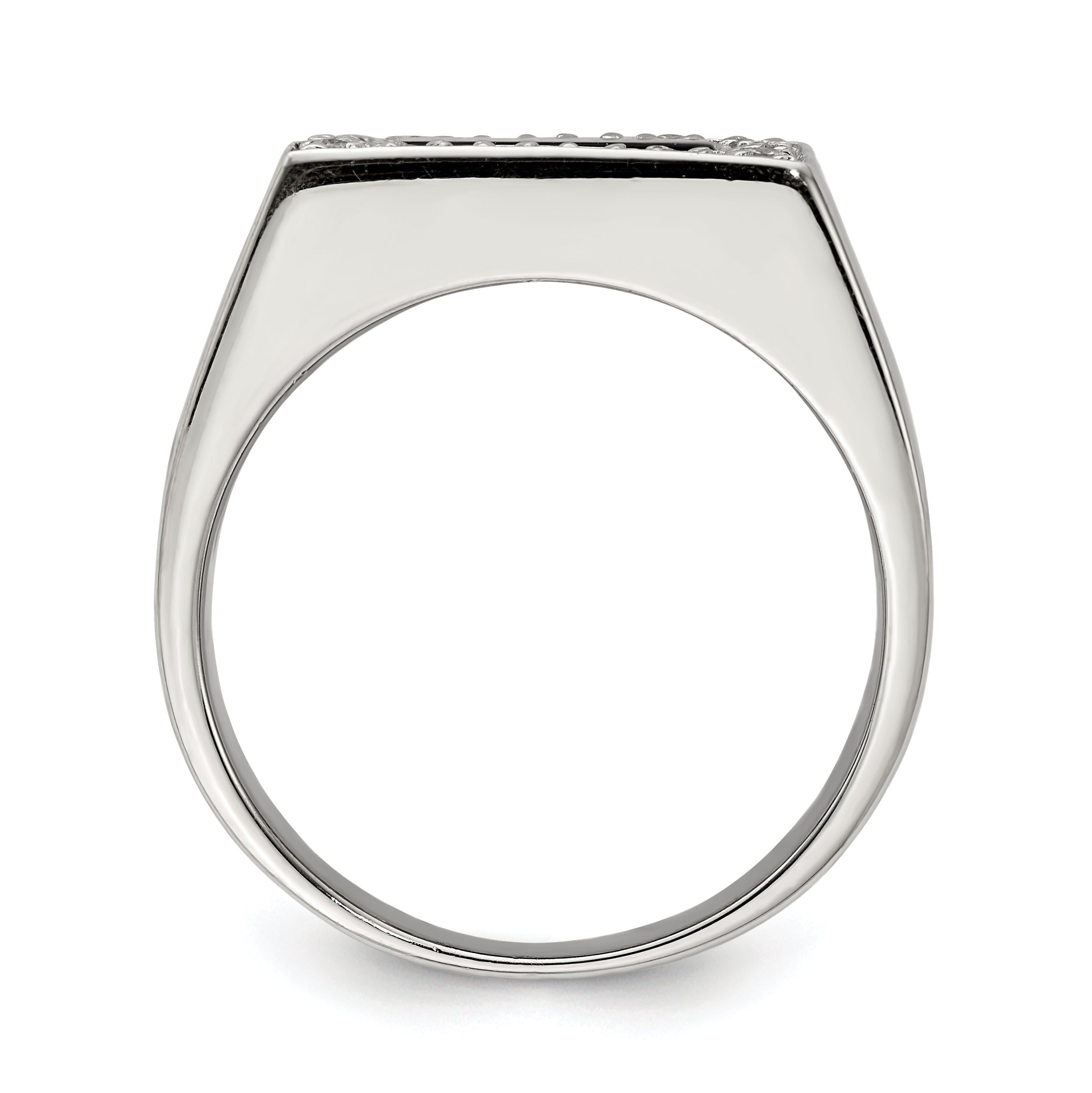 Sterling Silver Rhodium-plated Men's CZ & Onyx Ring