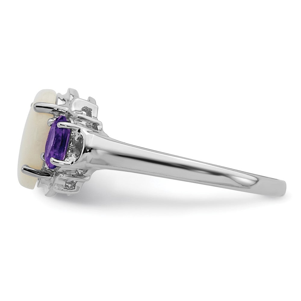 Brilliant Gemstones Sterling Silver with 14K Accent Rhodium-plated Opal and Amethyst Ring
