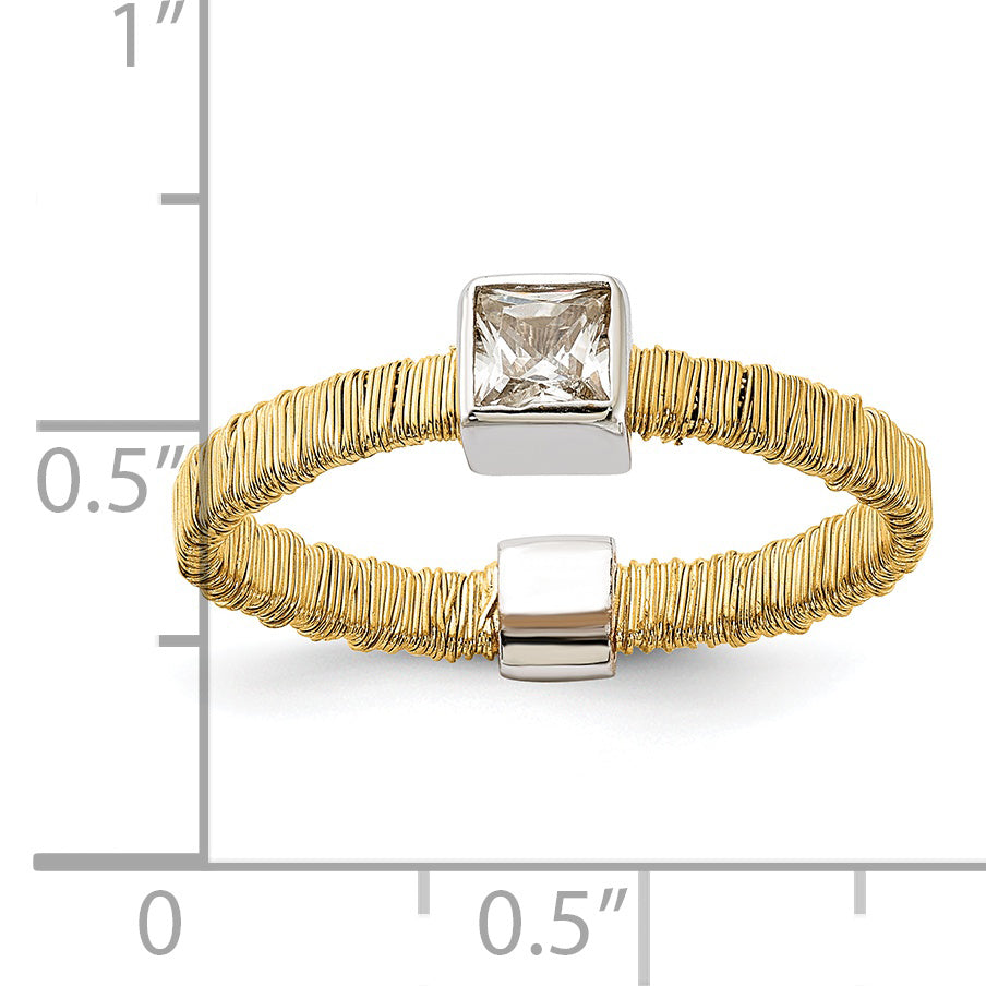 Sterling Silver w/ Gold-tone Vermeil Wire Wrapped CZ Ring