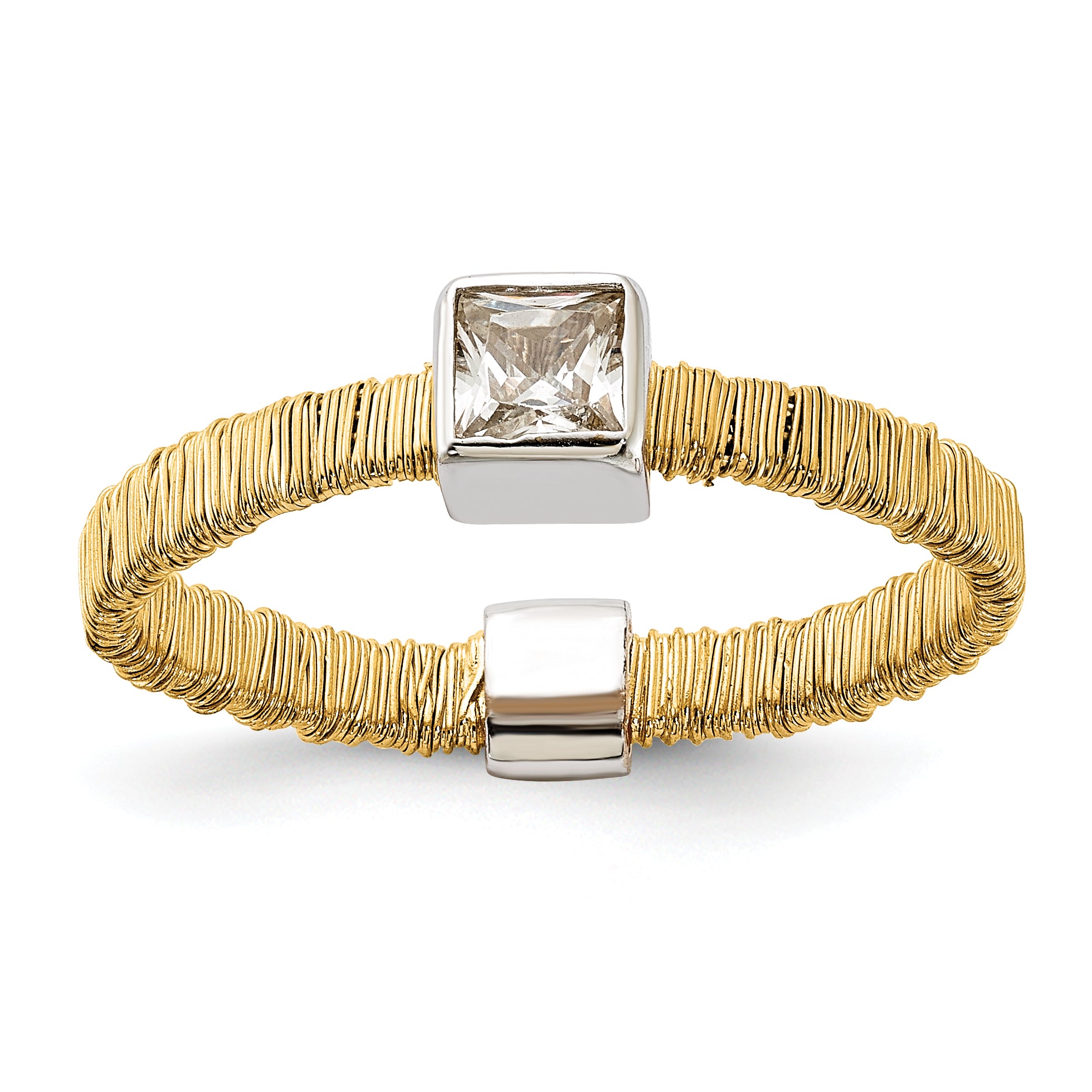 Sterling Silver w/ Gold-tone Vermeil Wire Wrapped CZ Ring