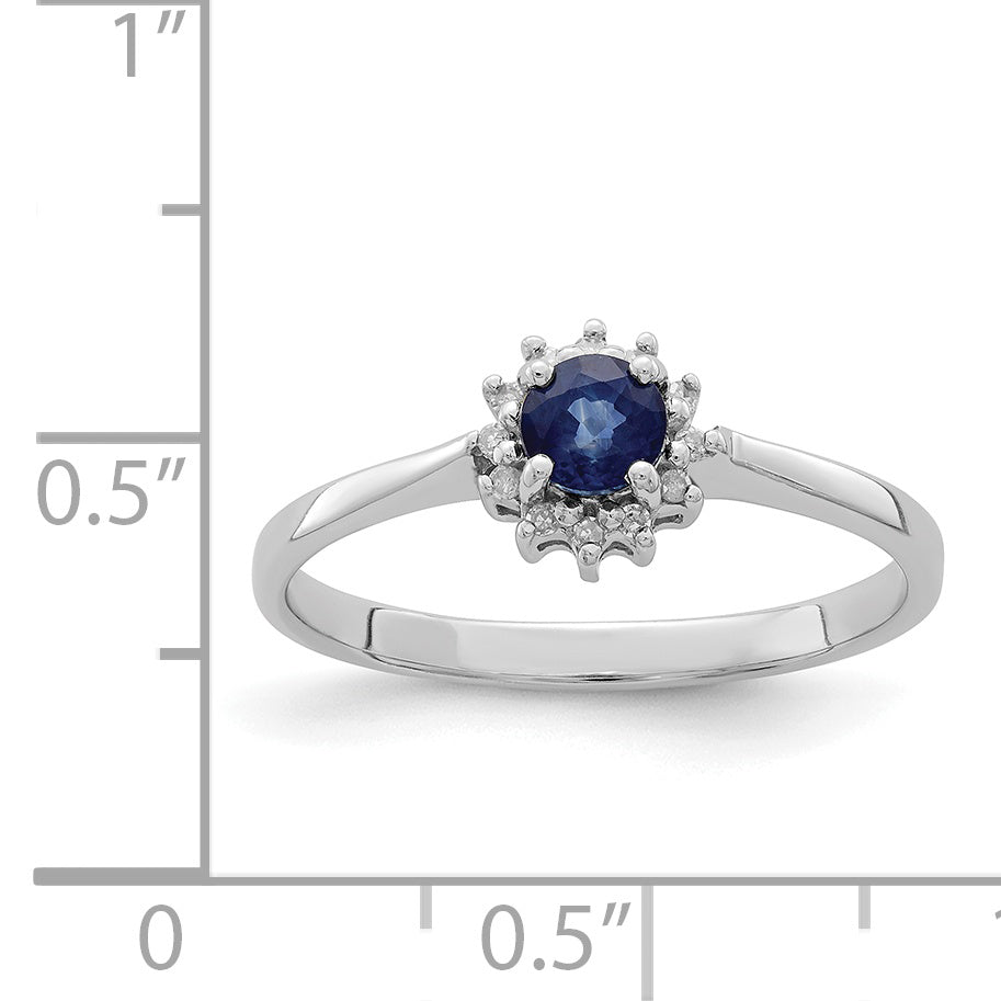 Sterling Silver Rhodium-plated Sapphire & Diamond Ring