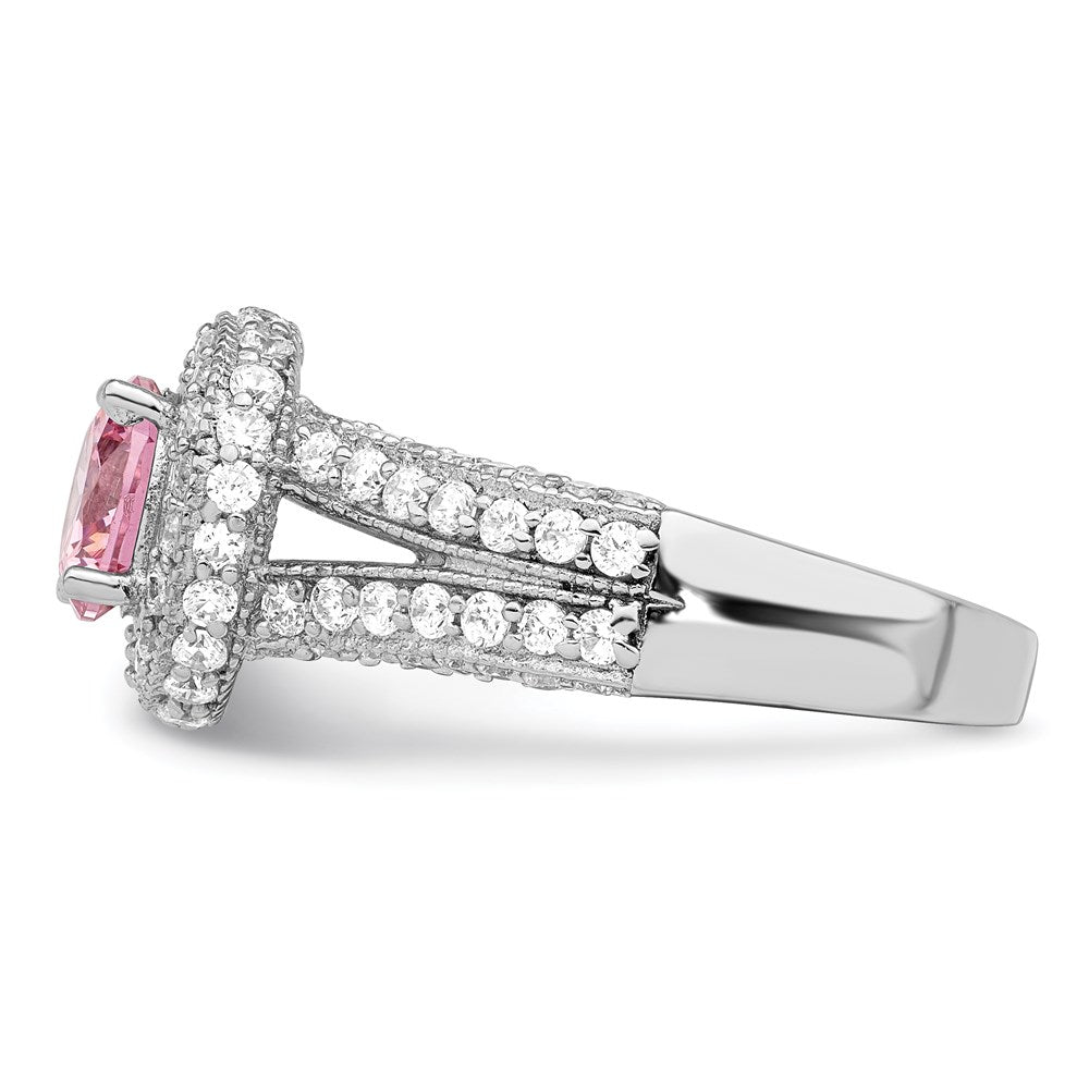 Sterling Silver Rhodium-plated Round Pink and White CZ Ring