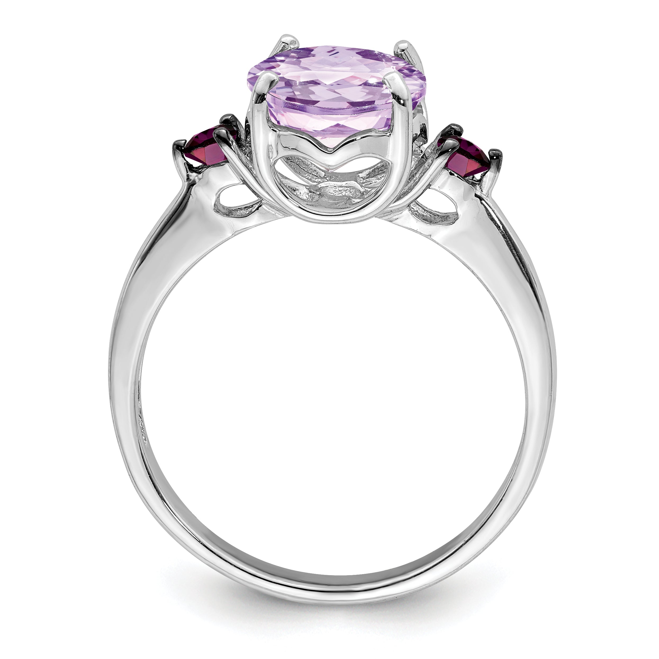 Sterling Silver Rhodium Pink Quartz & Rhodolite Garnet Ring