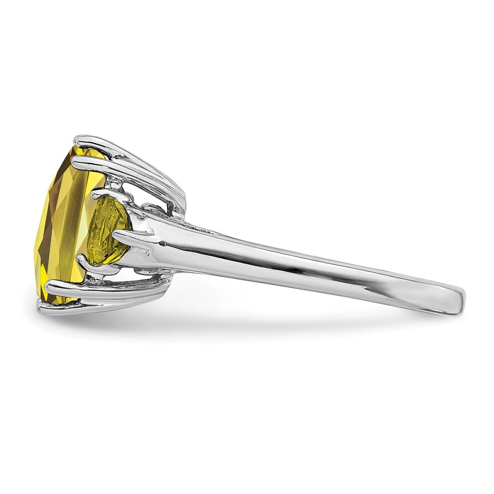 Sterling Silver Rhodium Octagonal Checker-Cut Lemon Quartz Ring