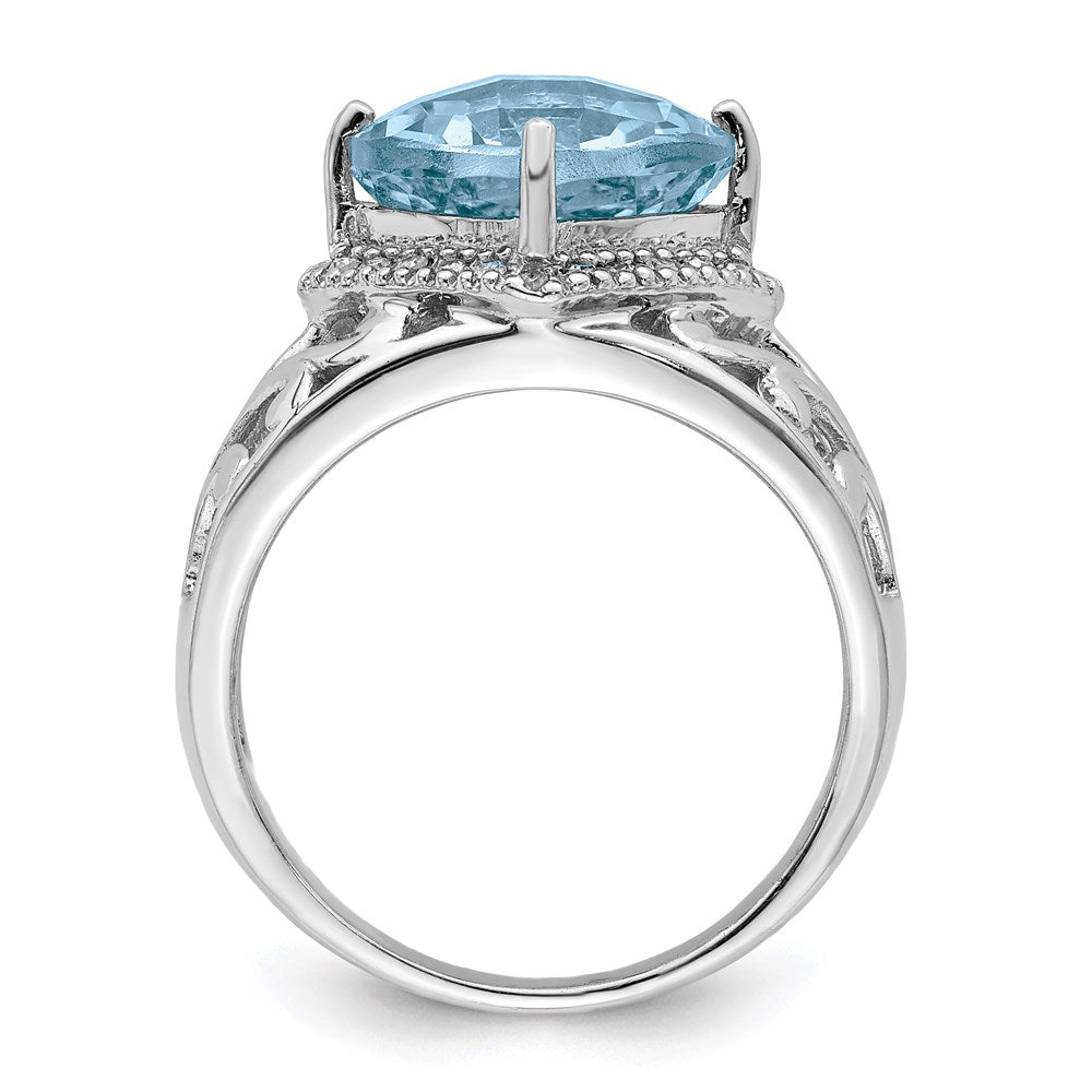 Sterling Silver Rhodium Checker-Cut Sky Blue Topaz & Diam. Ring