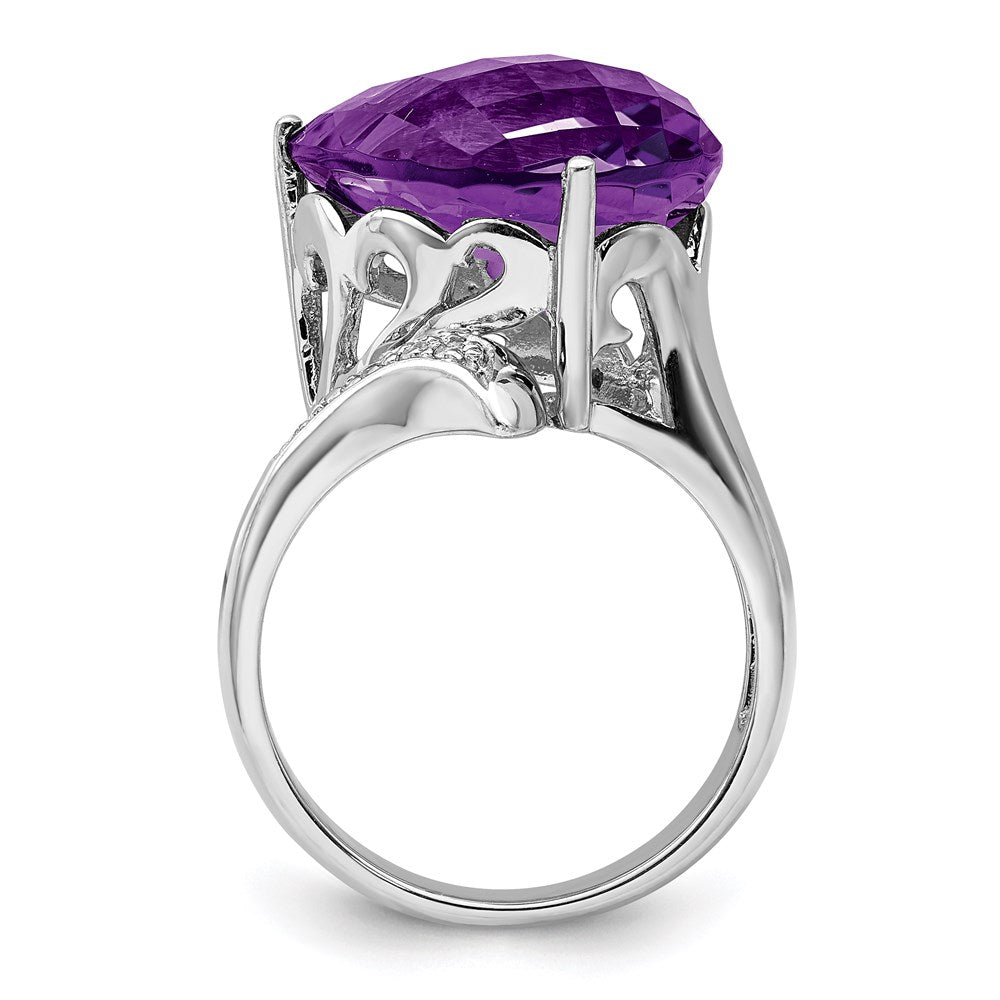 Sterling Silver Rhodium-plated Amethyst & Diamond Ring